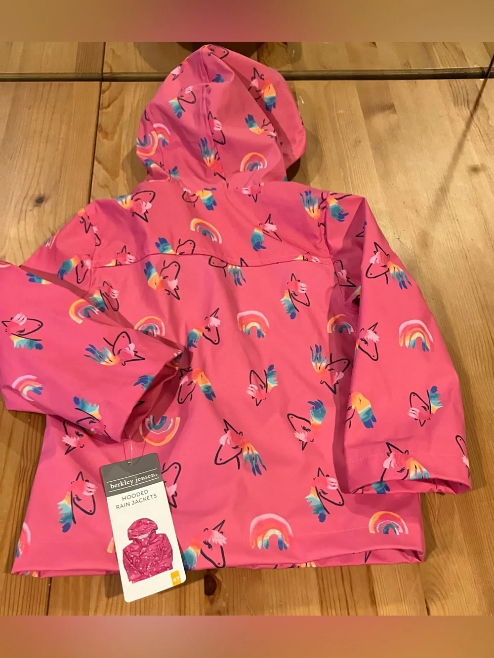 NEW Berkeley Jensen Kids Pink Unicorn & Rainbow Hooded Rain Jacket Size 4T - Picture 8 of 9